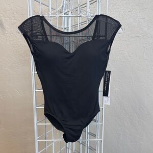 DanzNMotion - black leotard with mesh detail